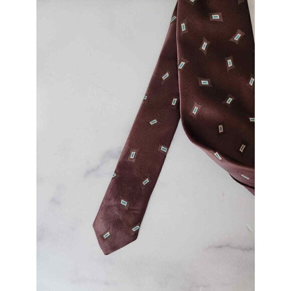 The Mens Store short retro 70s coffee brown geometric clip on tie - Picture 4 of 6
